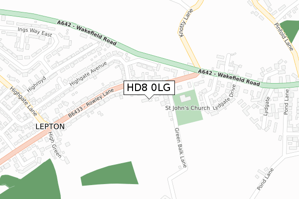 HD8 0LG map - large scale - OS Open Zoomstack (Ordnance Survey)