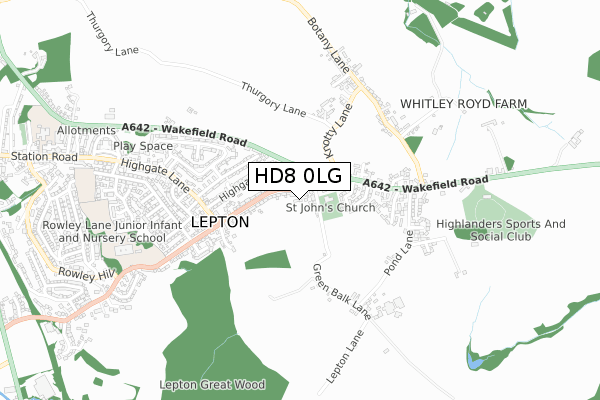 HD8 0LG map - small scale - OS Open Zoomstack (Ordnance Survey)