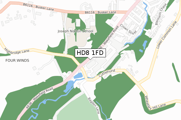 HD8 1FD map - large scale - OS Open Zoomstack (Ordnance Survey)