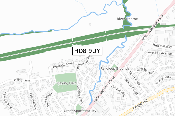 HD8 9UY map - large scale - OS Open Zoomstack (Ordnance Survey)