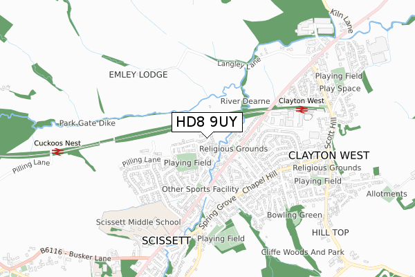 HD8 9UY map - small scale - OS Open Zoomstack (Ordnance Survey)