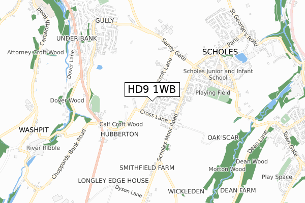 HD9 1WB map - small scale - OS Open Zoomstack (Ordnance Survey)