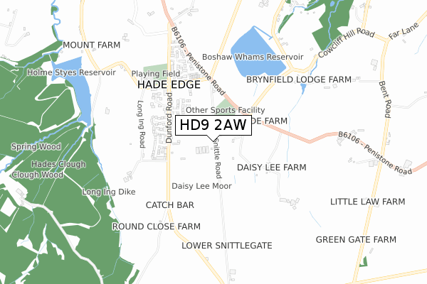 HD9 2AW map - small scale - OS Open Zoomstack (Ordnance Survey)