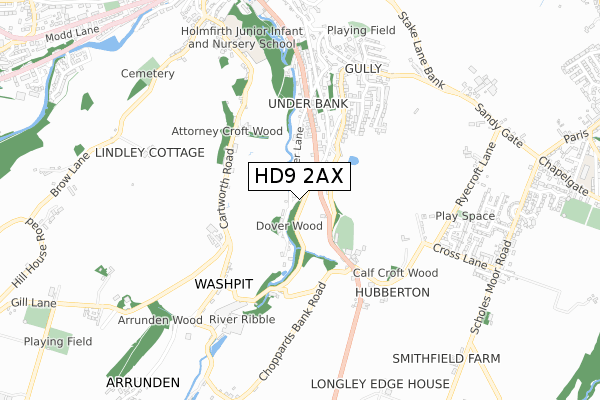 HD9 2AX map - small scale - OS Open Zoomstack (Ordnance Survey)