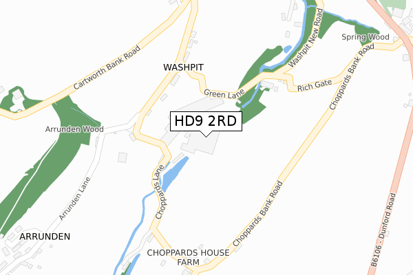 HD9 2RD map - large scale - OS Open Zoomstack (Ordnance Survey)
