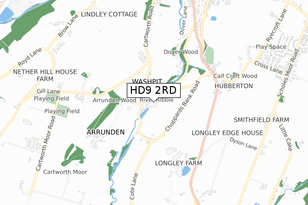 HD9 2RD map - small scale - OS Open Zoomstack (Ordnance Survey)