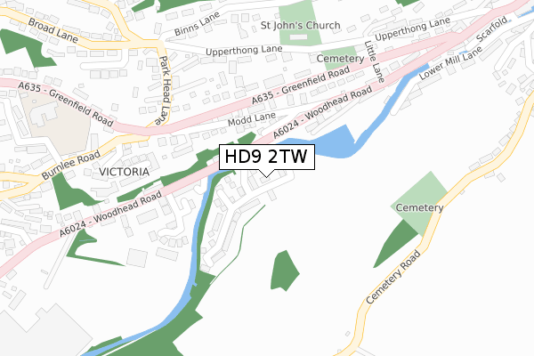 HD9 2TW map - large scale - OS Open Zoomstack (Ordnance Survey)