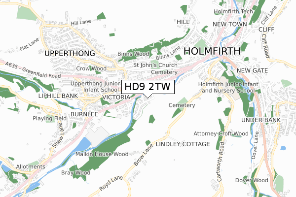 HD9 2TW map - small scale - OS Open Zoomstack (Ordnance Survey)