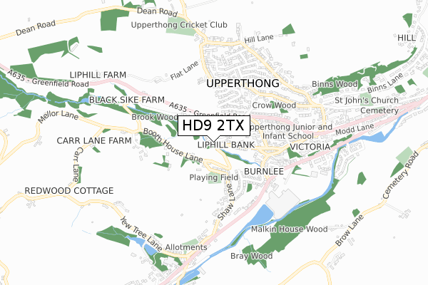 HD9 2TX map - small scale - OS Open Zoomstack (Ordnance Survey)