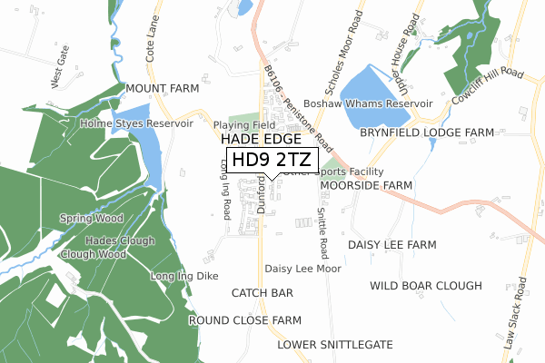 HD9 2TZ map - small scale - OS Open Zoomstack (Ordnance Survey)