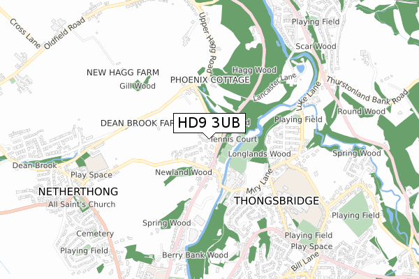 HD9 3UB map - small scale - OS Open Zoomstack (Ordnance Survey)