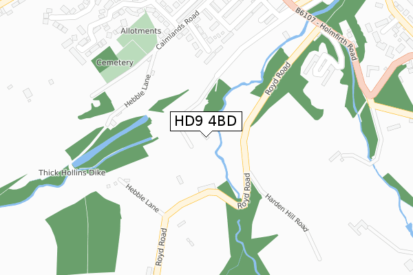 HD9 4BD map - large scale - OS Open Zoomstack (Ordnance Survey)