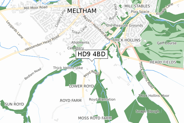 HD9 4BD map - small scale - OS Open Zoomstack (Ordnance Survey)