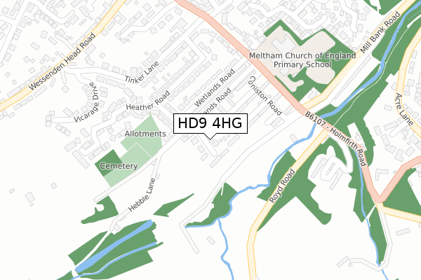 HD9 4HG map - large scale - OS Open Zoomstack (Ordnance Survey)