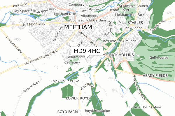 HD9 4HG map - small scale - OS Open Zoomstack (Ordnance Survey)