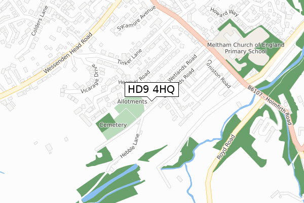 HD9 4HQ map - large scale - OS Open Zoomstack (Ordnance Survey)