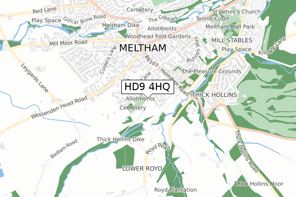 HD9 4HQ map - small scale - OS Open Zoomstack (Ordnance Survey)