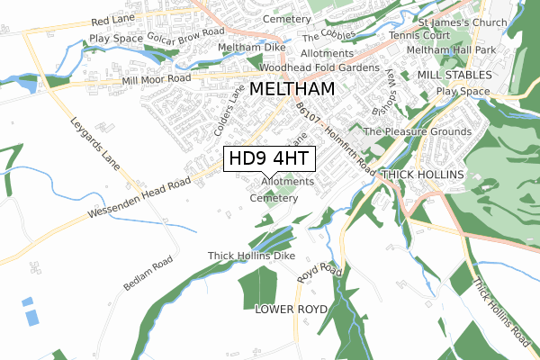 HD9 4HT map - small scale - OS Open Zoomstack (Ordnance Survey)