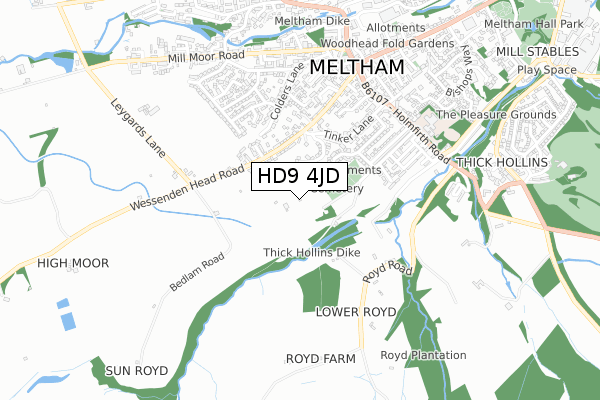 HD9 4JD map - small scale - OS Open Zoomstack (Ordnance Survey)