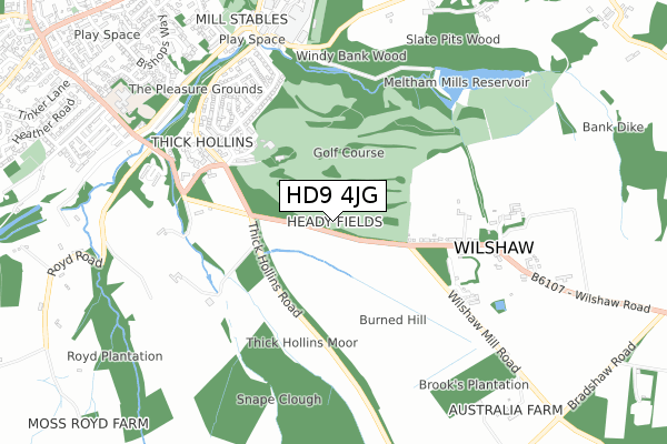 HD9 4JG map - small scale - OS Open Zoomstack (Ordnance Survey)