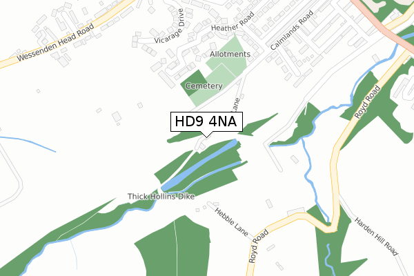 HD9 4NA map - large scale - OS Open Zoomstack (Ordnance Survey)