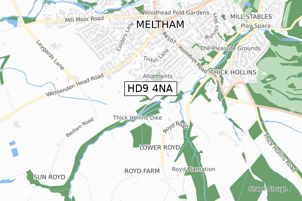 HD9 4NA map - small scale - OS Open Zoomstack (Ordnance Survey)