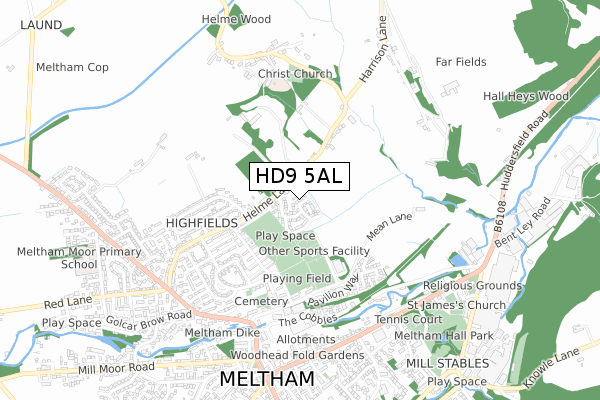 HD9 5AL map - small scale - OS Open Zoomstack (Ordnance Survey)