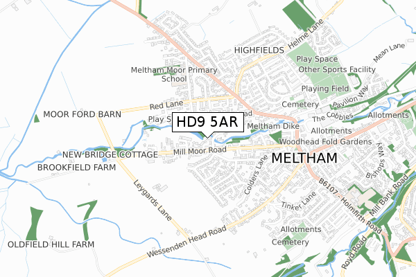 HD9 5AR map - small scale - OS Open Zoomstack (Ordnance Survey)