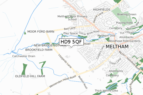 HD9 5QF map - small scale - OS Open Zoomstack (Ordnance Survey)