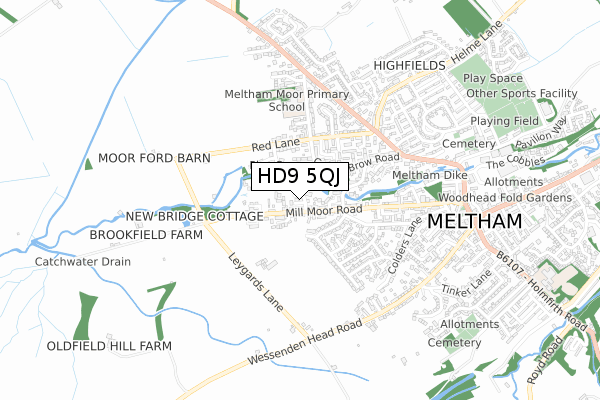 HD9 5QJ map - small scale - OS Open Zoomstack (Ordnance Survey)