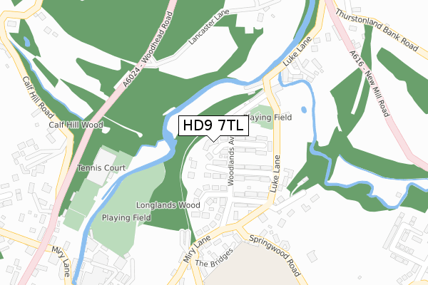 HD9 7TL map - large scale - OS Open Zoomstack (Ordnance Survey)