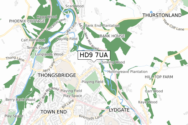 HD9 7UA map - small scale - OS Open Zoomstack (Ordnance Survey)