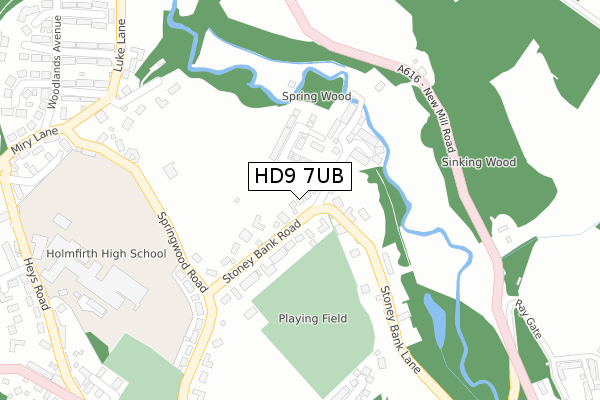 HD9 7UB map - large scale - OS Open Zoomstack (Ordnance Survey)