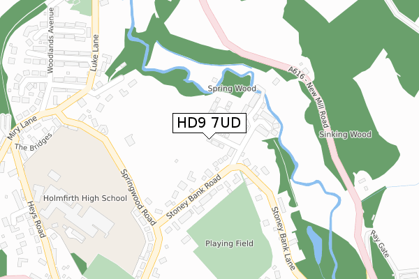 HD9 7UD map - large scale - OS Open Zoomstack (Ordnance Survey)