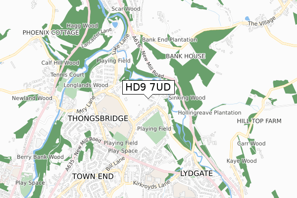 HD9 7UD map - small scale - OS Open Zoomstack (Ordnance Survey)