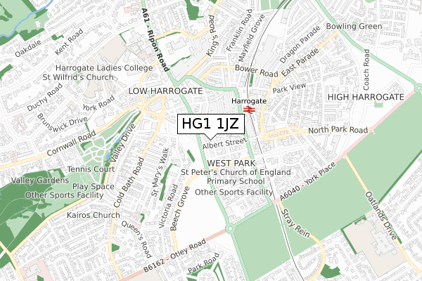 HG1 1JZ map - small scale - OS Open Zoomstack (Ordnance Survey)