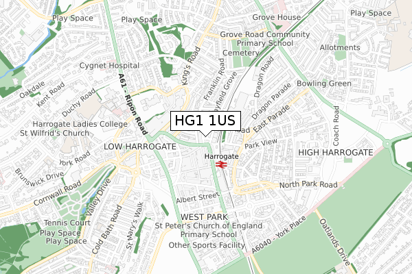 HG1 1US map - small scale - OS Open Zoomstack (Ordnance Survey)