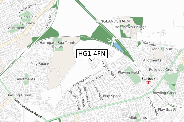 HG1 4FN map - small scale - OS Open Zoomstack (Ordnance Survey)