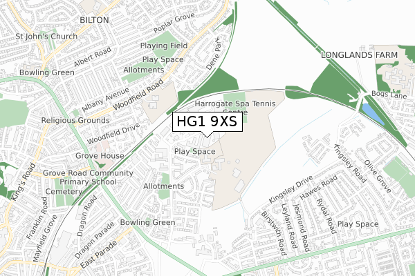 HG1 9XS map - small scale - OS Open Zoomstack (Ordnance Survey)