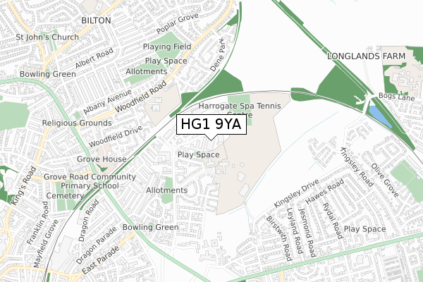 HG1 9YA map - small scale - OS Open Zoomstack (Ordnance Survey)