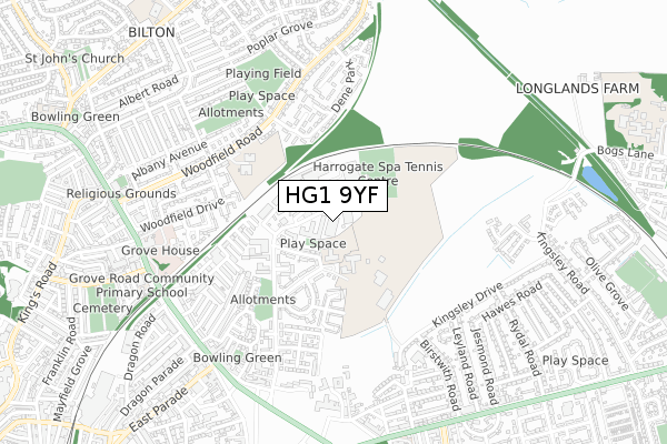 HG1 9YF map - small scale - OS Open Zoomstack (Ordnance Survey)