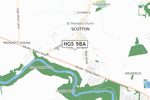 HG5 9BA map - small scale - OS Open Zoomstack (Ordnance Survey)