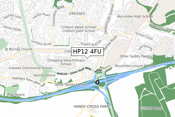 HP12 4FU map - small scale - OS Open Zoomstack (Ordnance Survey)