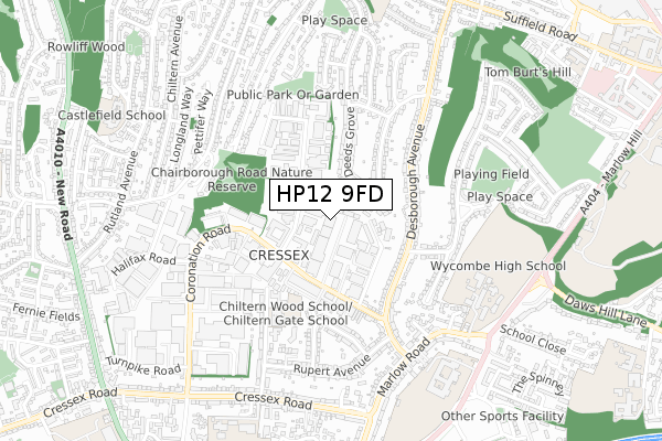 HP12 9FD map - small scale - OS Open Zoomstack (Ordnance Survey)