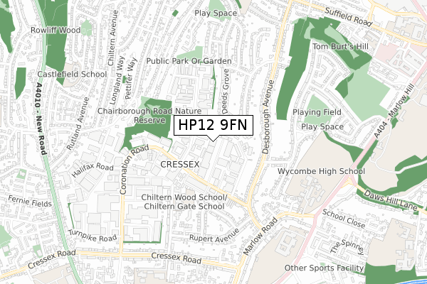 HP12 9FN map - small scale - OS Open Zoomstack (Ordnance Survey)