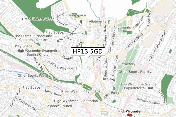 HP13 5GD map - small scale - OS Open Zoomstack (Ordnance Survey)