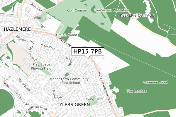 HP15 7PB map - small scale - OS Open Zoomstack (Ordnance Survey)