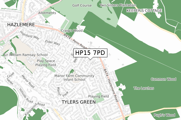 HP15 7PD map - small scale - OS Open Zoomstack (Ordnance Survey)