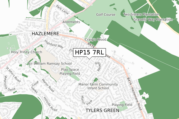 HP15 7RL map - small scale - OS Open Zoomstack (Ordnance Survey)