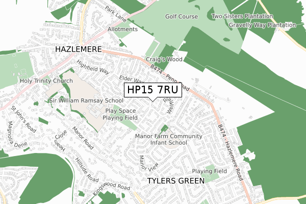 HP15 7RU map - small scale - OS Open Zoomstack (Ordnance Survey)